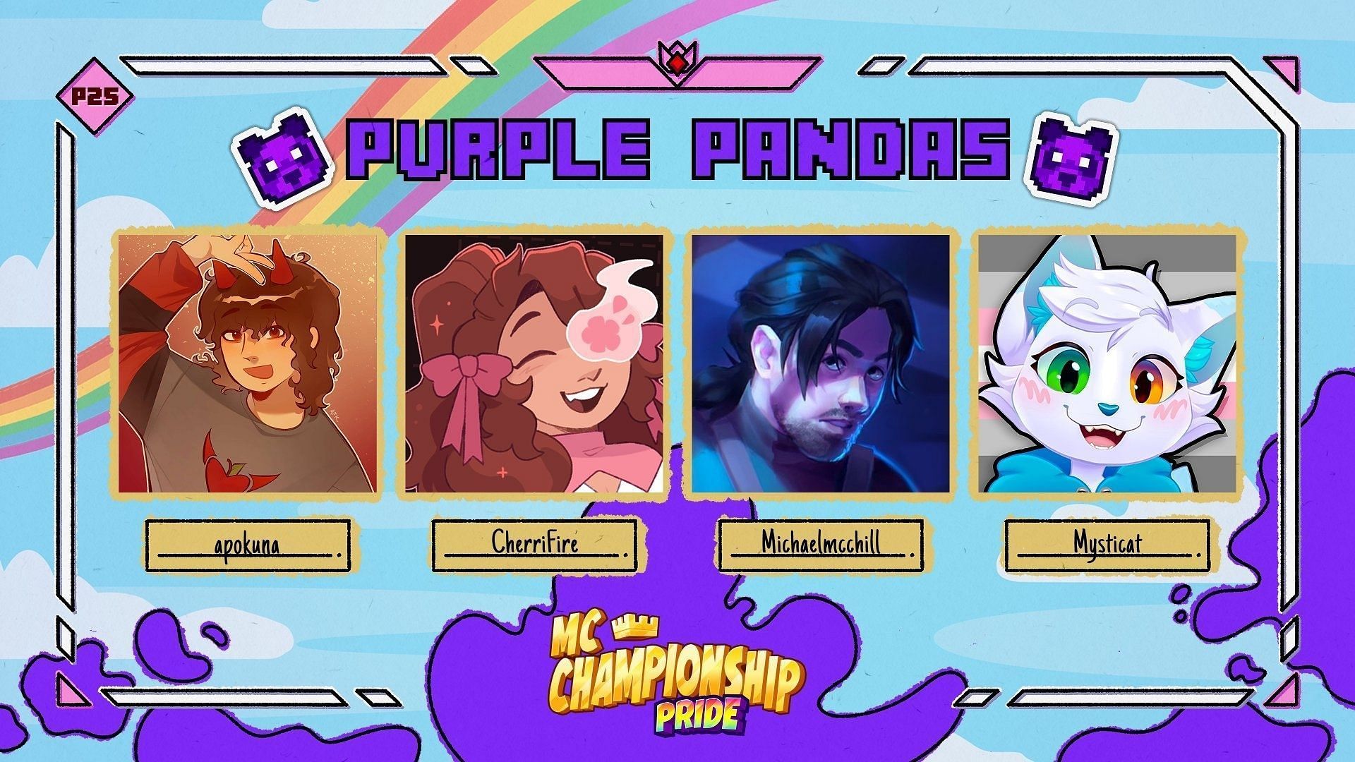 Here's the lineup for Purple Pandas for Minecraft Championship Pride 25 (Image via X/MCChampionship)